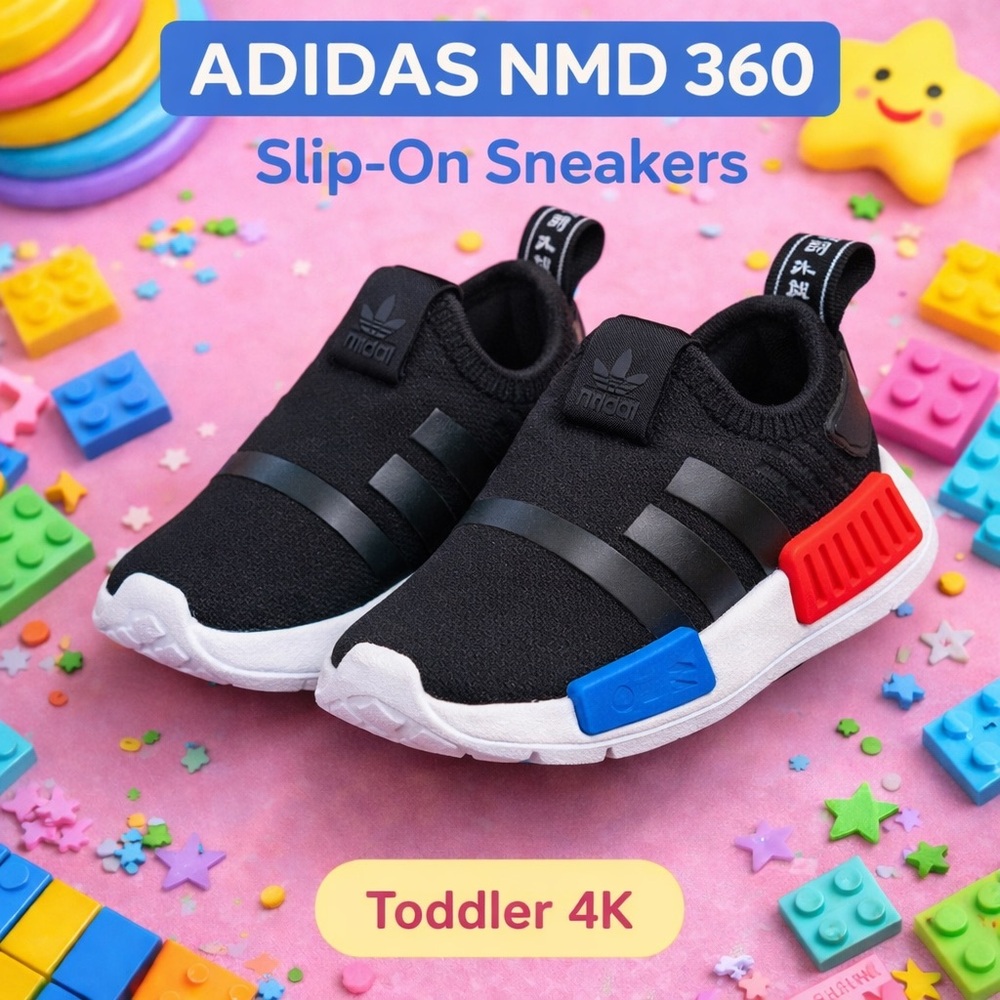 Adidas NMD 360 Slip-On Sneakers Black Red Blue Toddler Size 4K